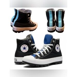 Converse Custom All Star Lugged High Top Platform Sneakers In Black And Blue